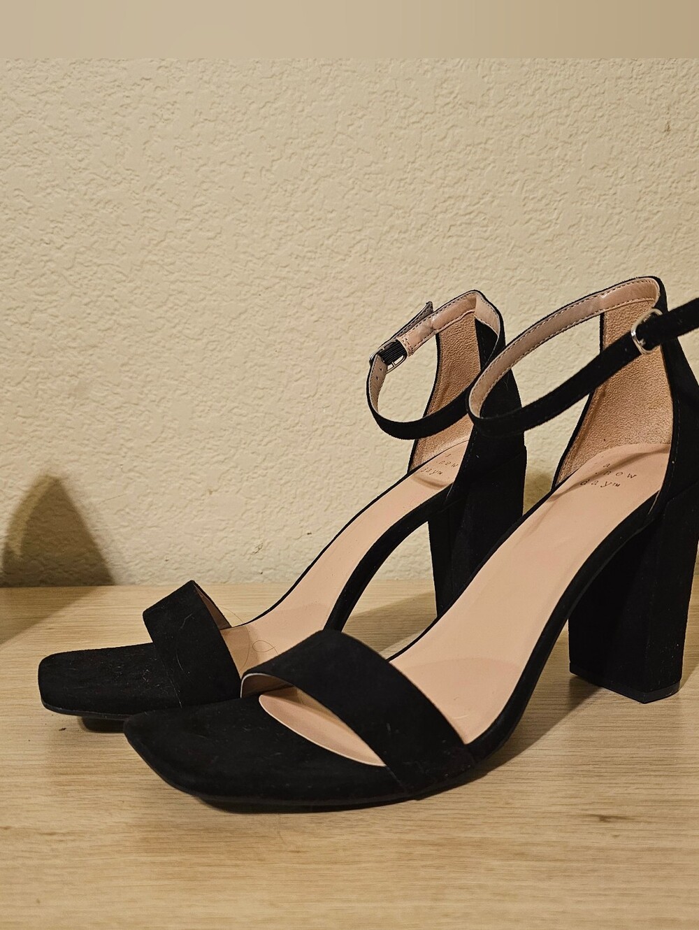 a new day Black Suede Ankle-Strap Block Heels